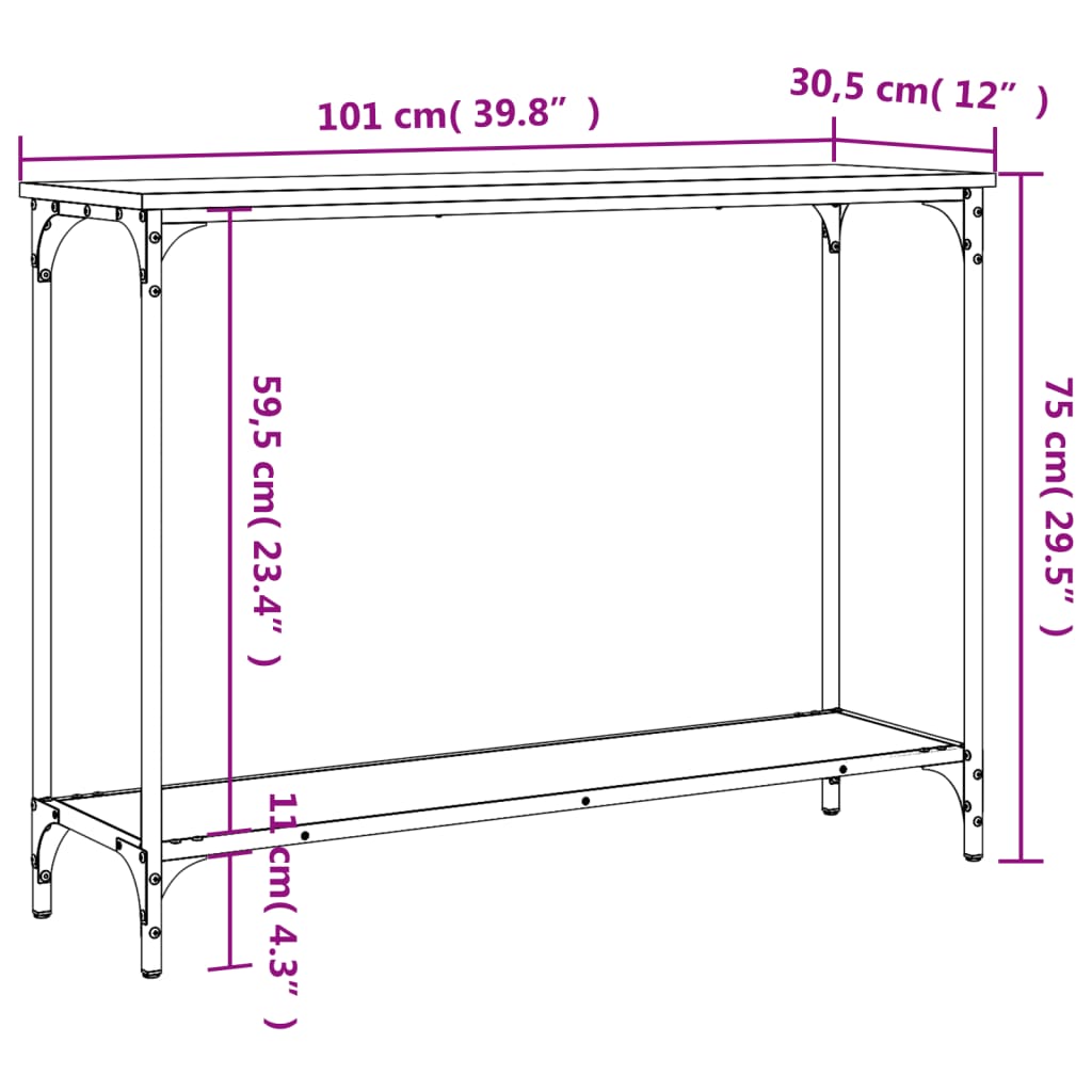 Wandtafel 101x30,5x75 cm bewerkt hout zwart