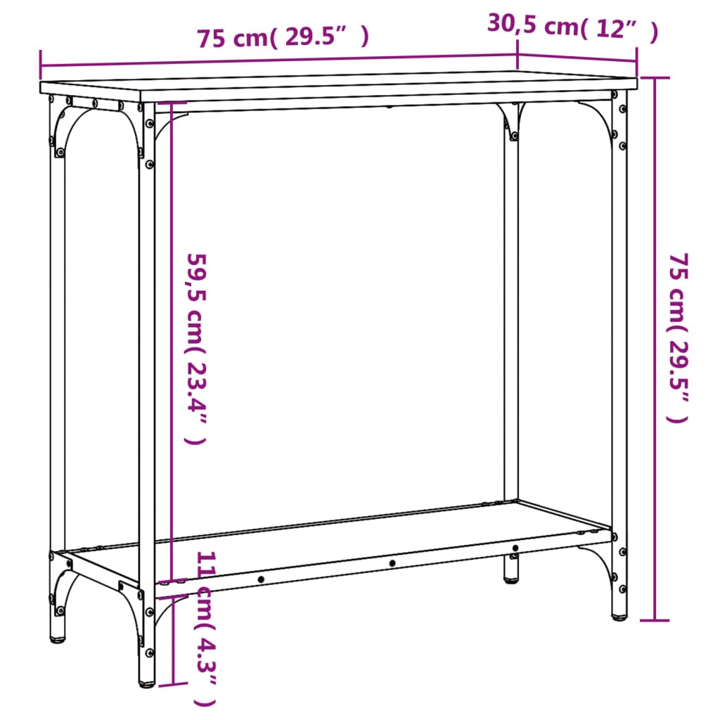 Wandtafel 75x30,5x75 cm bewerkt hout gerookt eikenkleurig