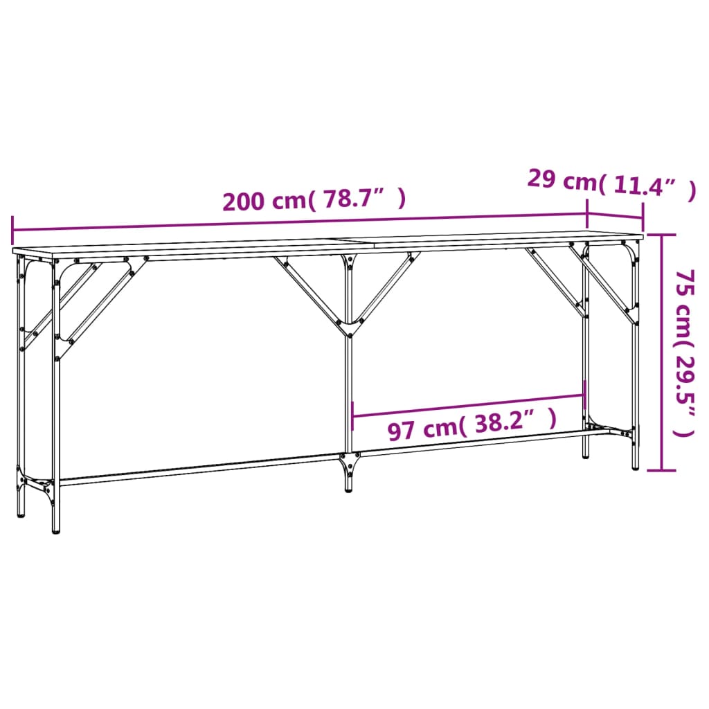 Wandtafel 200x29x75 cm bewerkt hout zwart