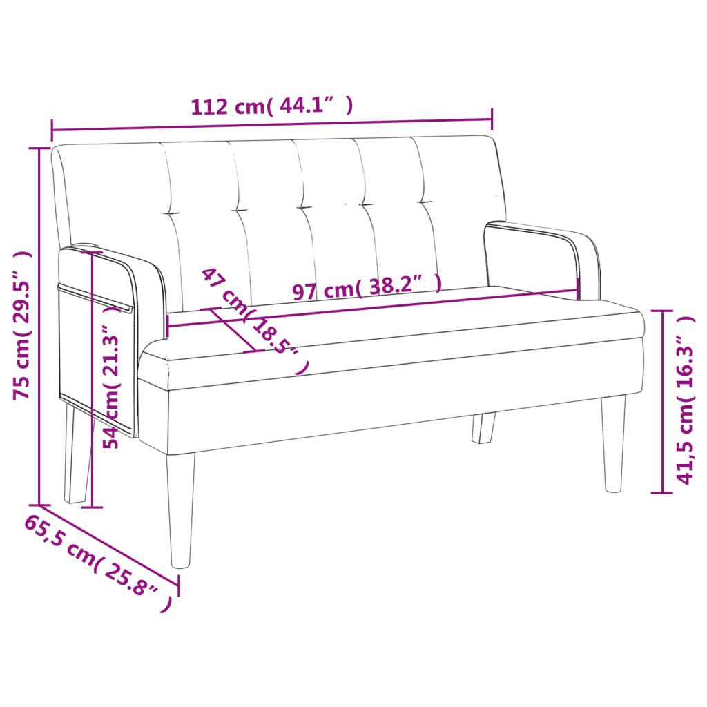 Bankje met rugleuning 112x65,5x75 cm kunstleer grijs