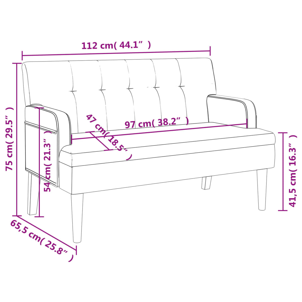 Bankje met rugleuning 112x65,5x75 cm kunstleer zwart