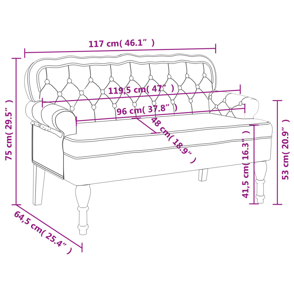 Bankje met rugleuning 119,5x64,5x75 cm fluweel crèmekleurig