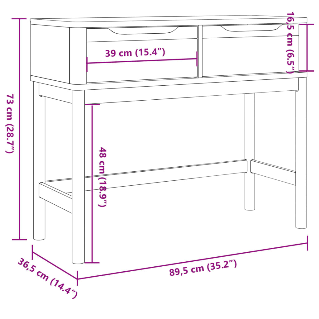 Wandtafel FLORO 89,5x36,5x73 cm massief grenenhout wit