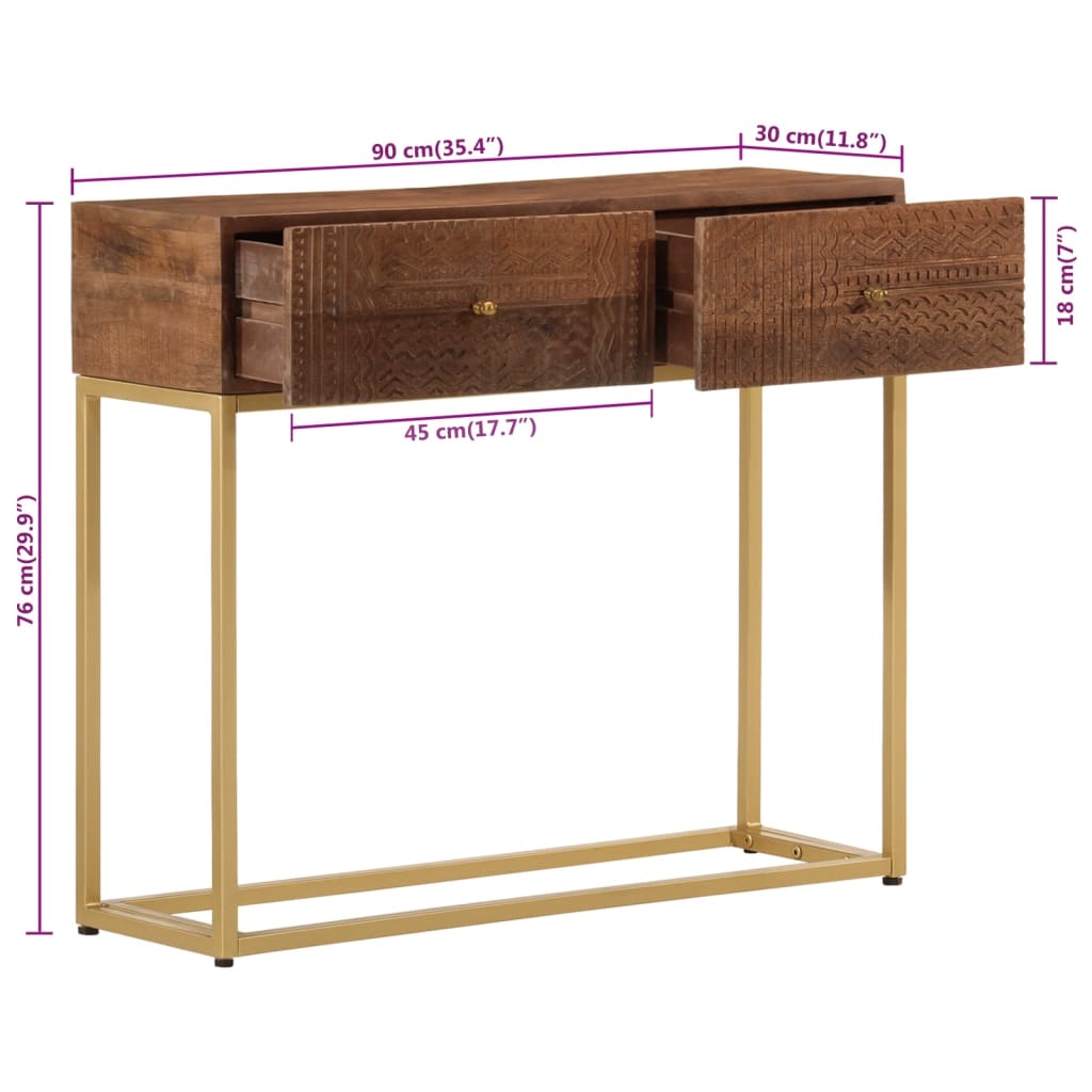 Wandtafel 90x30x76 cm massief mangohout en ijzer