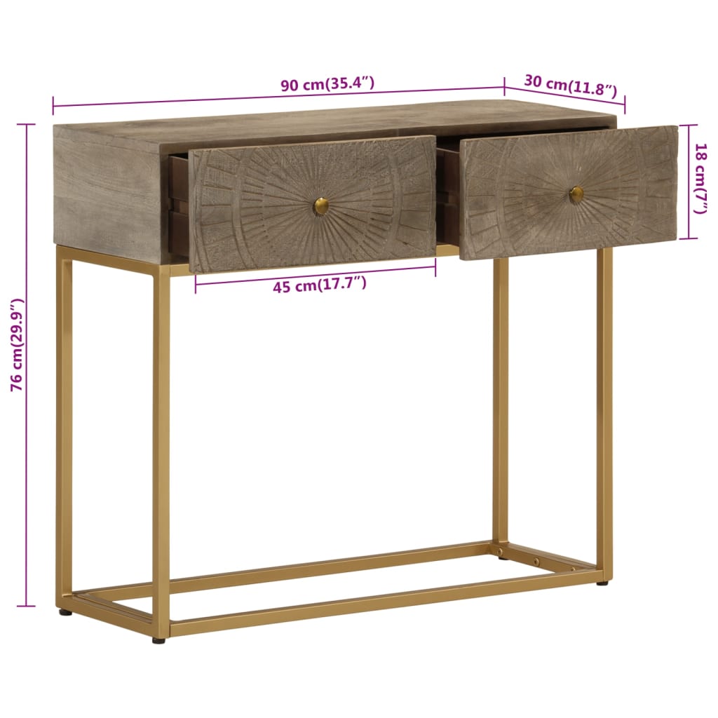 Wandtafel 90x30x76 cm massief mangohout en ijzer