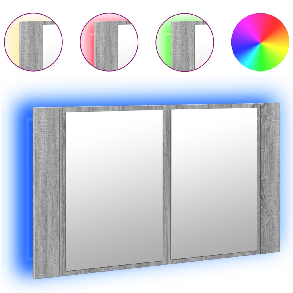 Badkamerkast met spiegel en LED 80x12x45 cm acryl grijs sonoma