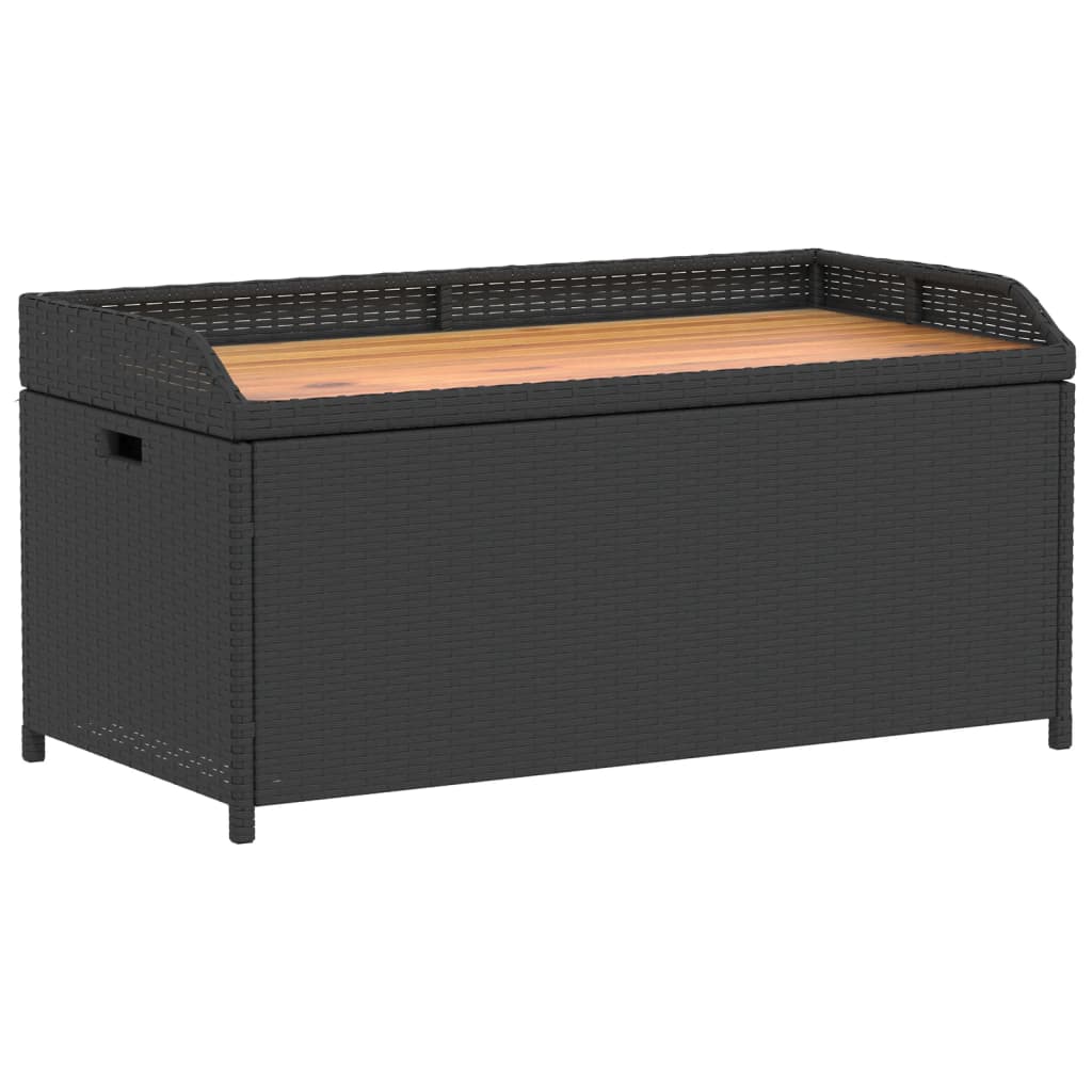 Opbergbankje 100x50x52 cm poly rattan en acaciahout zwart