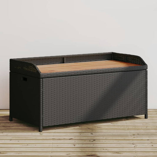 Opbergbankje 100x50x52 cm poly rattan en acaciahout zwart