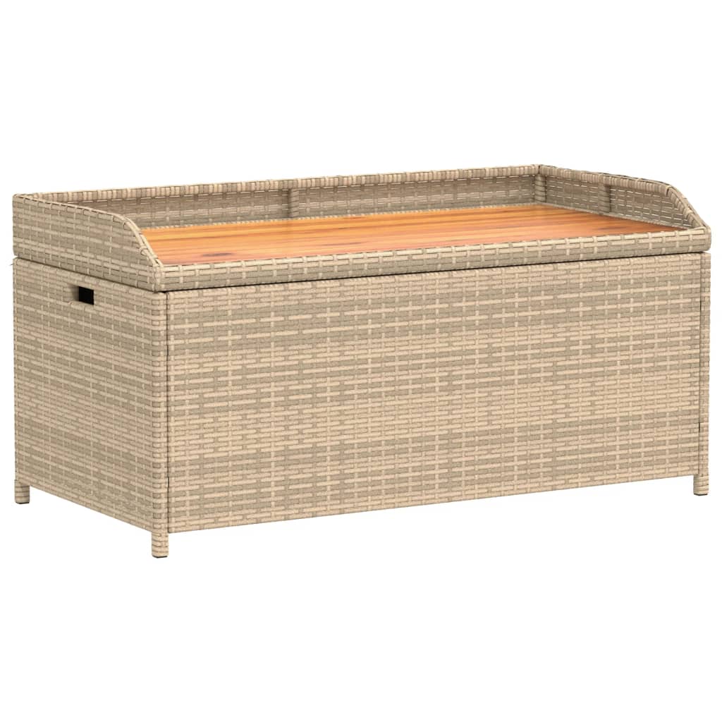 Opbergbankje 100x50x52 cm poly rattan acaciahout gemengd beige