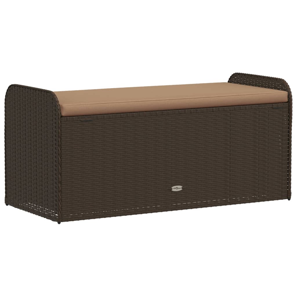 Opbergbankje met kussen 115x51x52 cm poly rattan bruin