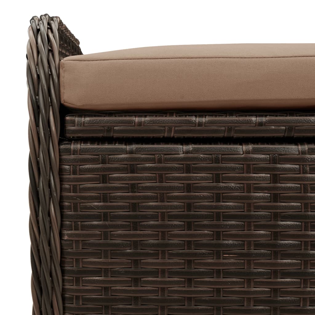 Opbergbankje met kussen 115x51x52 cm poly rattan bruin