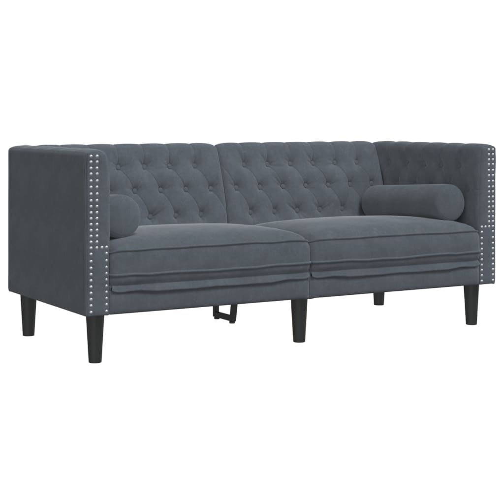 3-delige Loungeset Chesterfield en bolsters fluweel donkergrijs