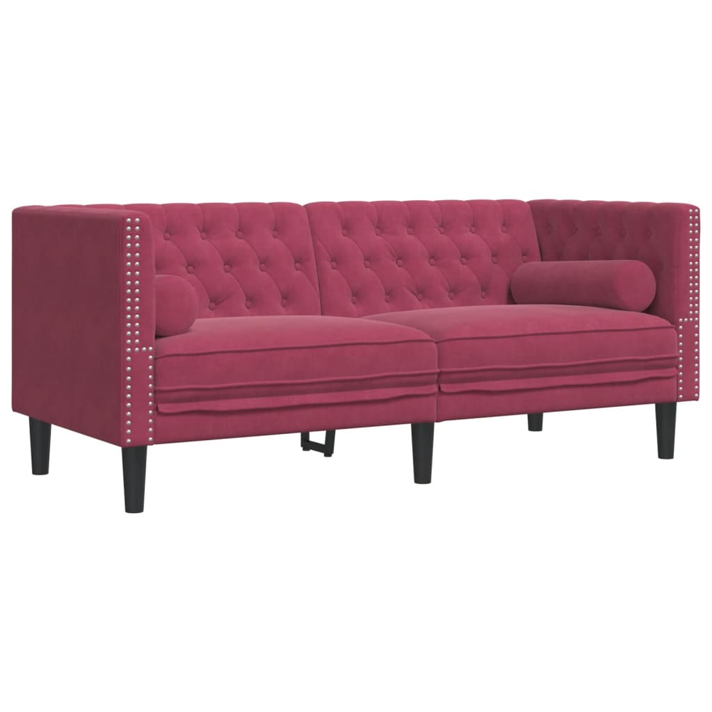 3-delige Loungeset Chesterfield met bolsters fluweel wijnrood