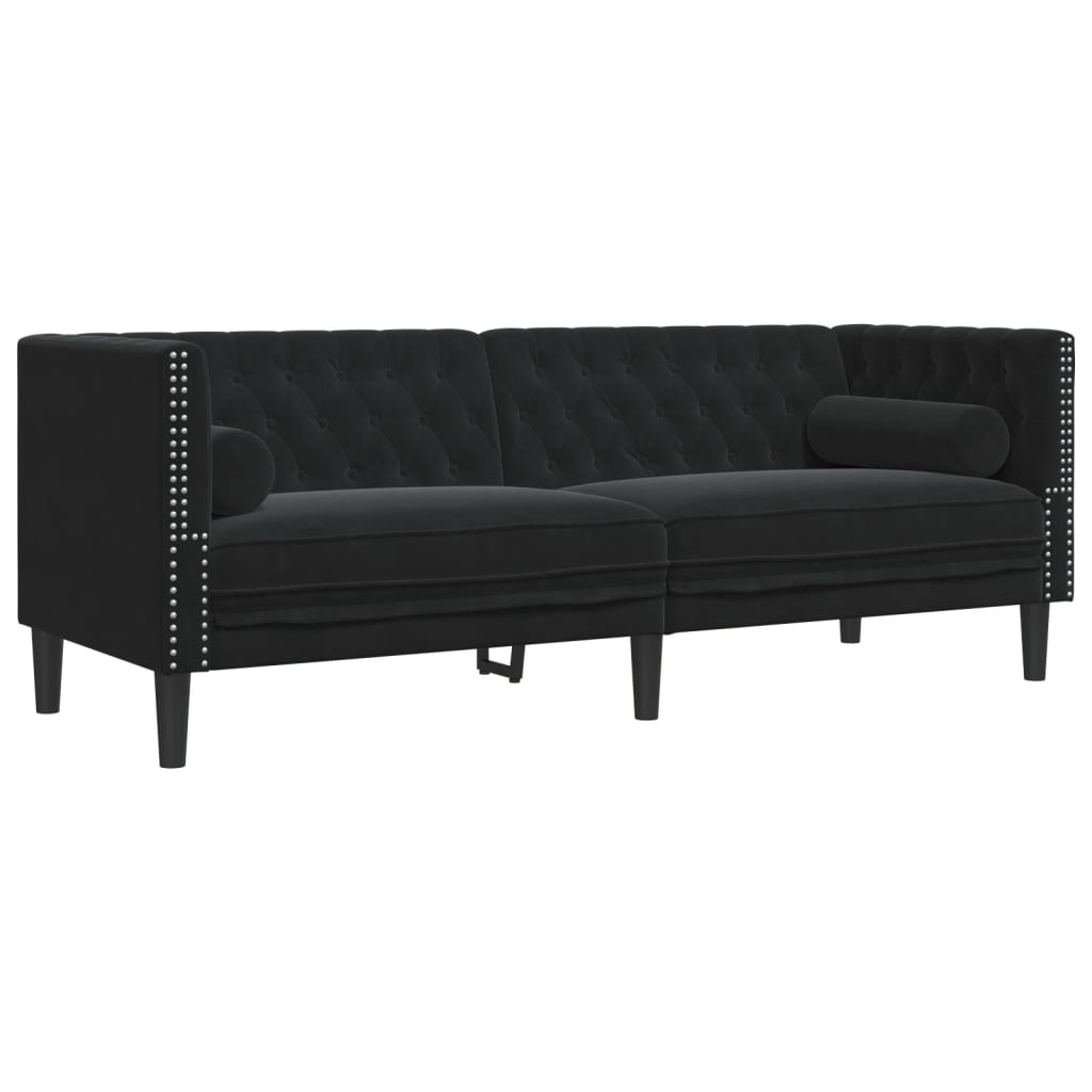 3-delige Loungeset Chesterfield met bolsters fluweel zwart