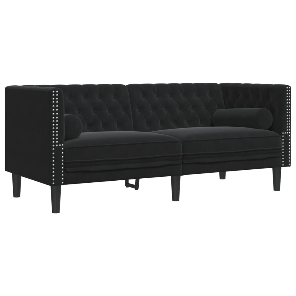 3-delige Loungeset Chesterfield met bolsters fluweel zwart