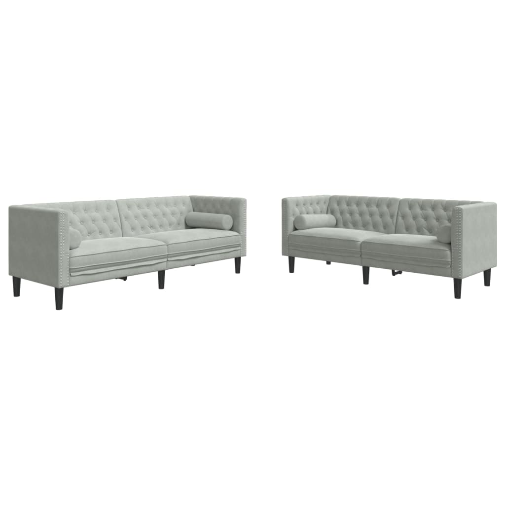 2-delige Loungeset Chesterfield met bolsters fluweel lichtgrijs