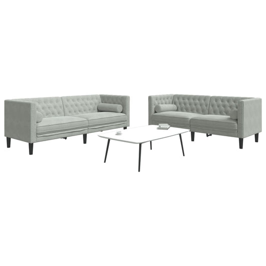 2-delige Loungeset Chesterfield met bolsters fluweel lichtgrijs