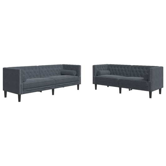 2-delige Loungeset Chesterfield en bolsters fluweel donkergrijs