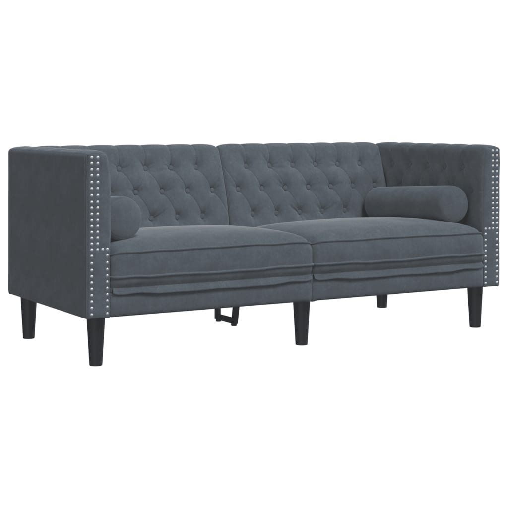 2-delige Loungeset Chesterfield en bolsters fluweel donkergrijs