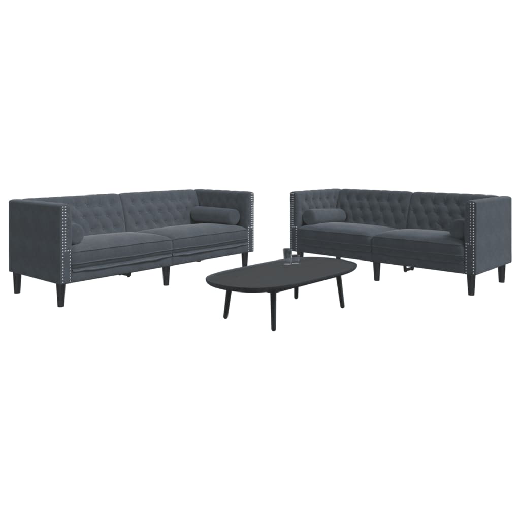 2-delige Loungeset Chesterfield en bolsters fluweel donkergrijs