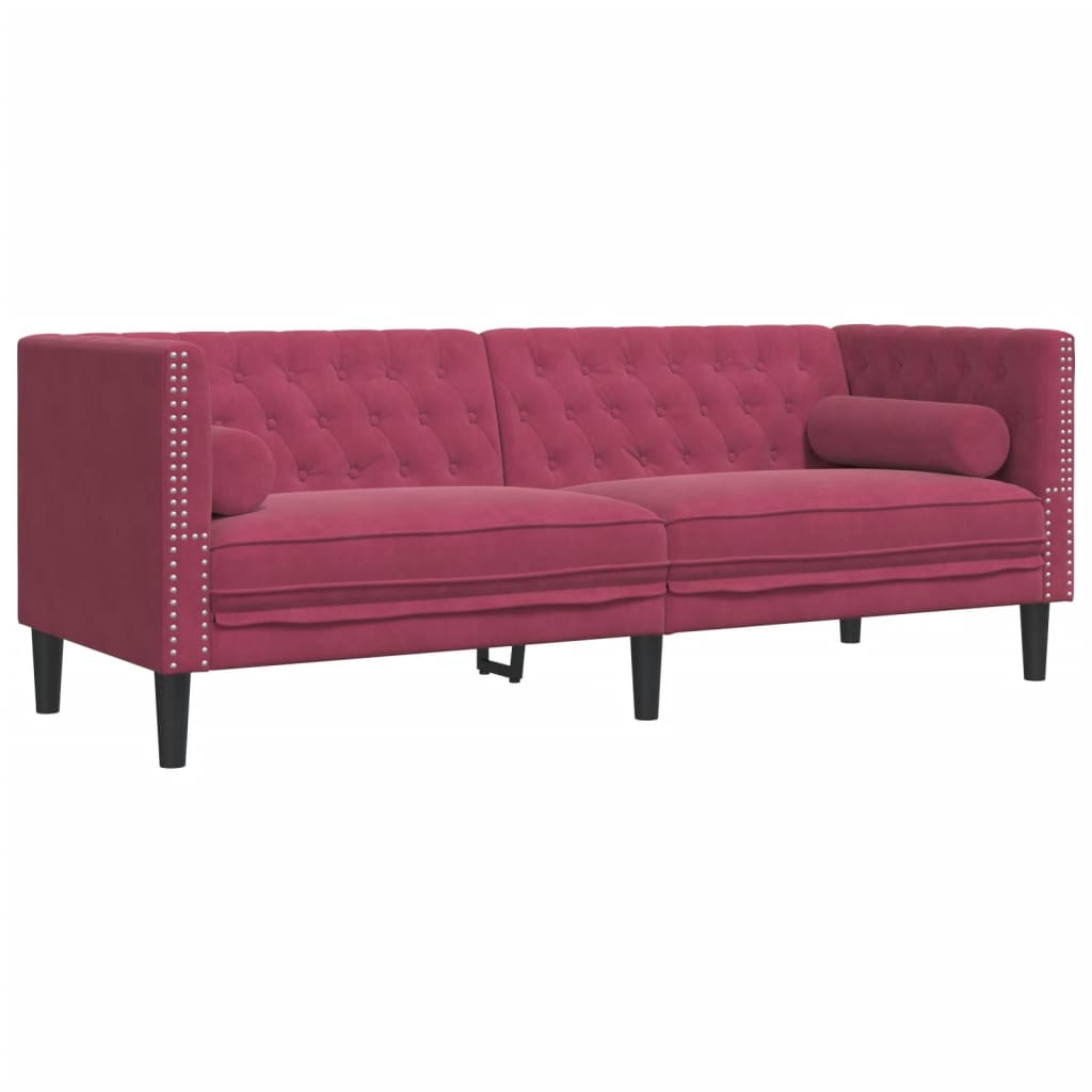 2-delige Loungeset Chesterfield met bolsters fluweel wijnrood