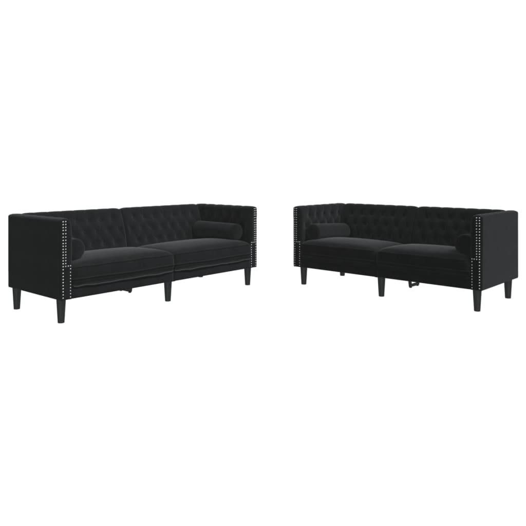 2-delige Loungeset Chesterfield met bolsters fluweel zwart