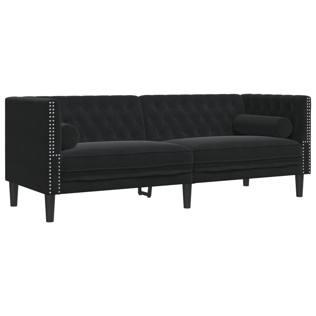 2-delige Loungeset Chesterfield met bolsters fluweel zwart