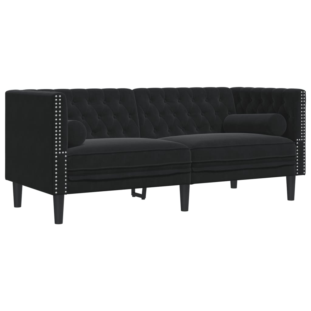 2-delige Loungeset Chesterfield met bolsters fluweel zwart