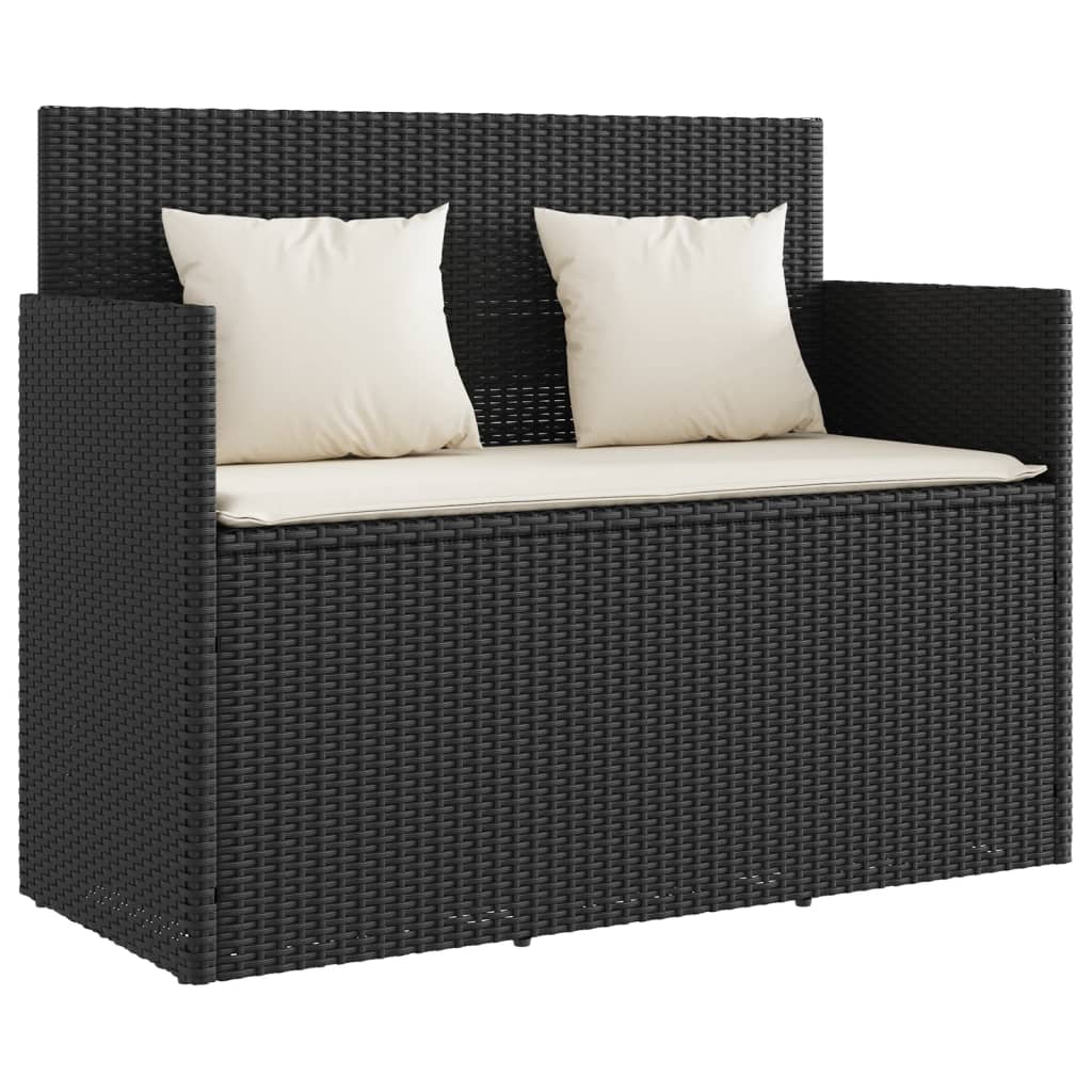 Tuinbank met kussens poly rattan zwart