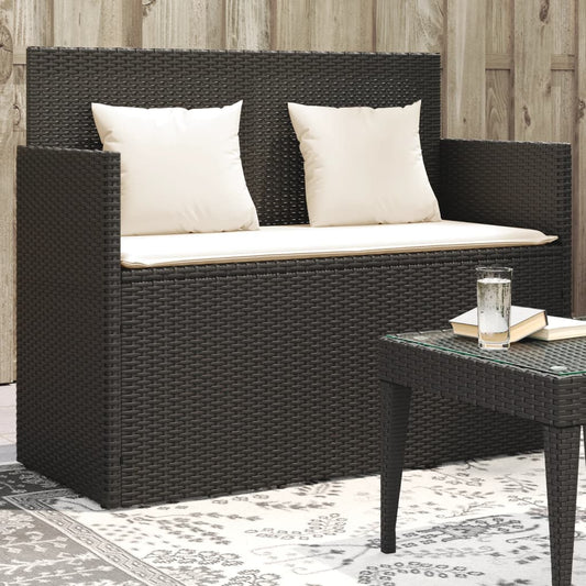 Tuinbank met kussens poly rattan zwart