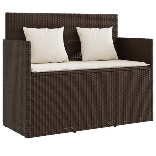 Tuinbank met kussens poly rattan bruin