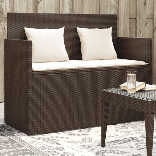 Tuinbank met kussens poly rattan bruin