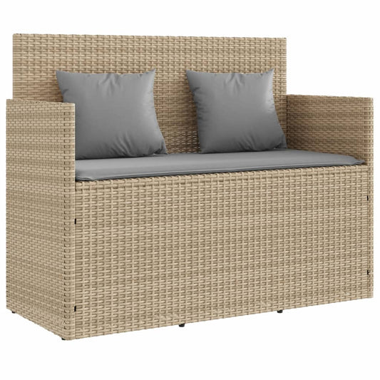 Tuinbank met kussens poly rattan beige