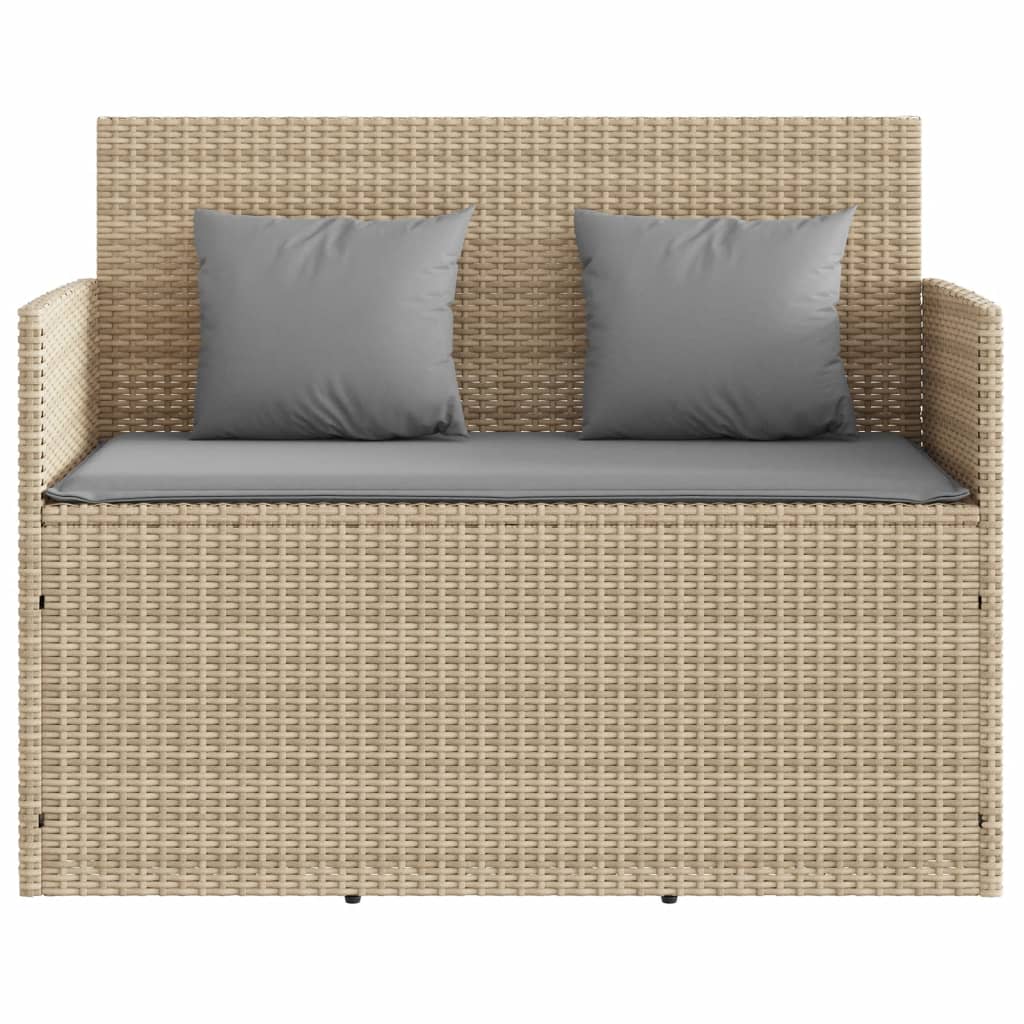 Tuinbank met kussens poly rattan beige