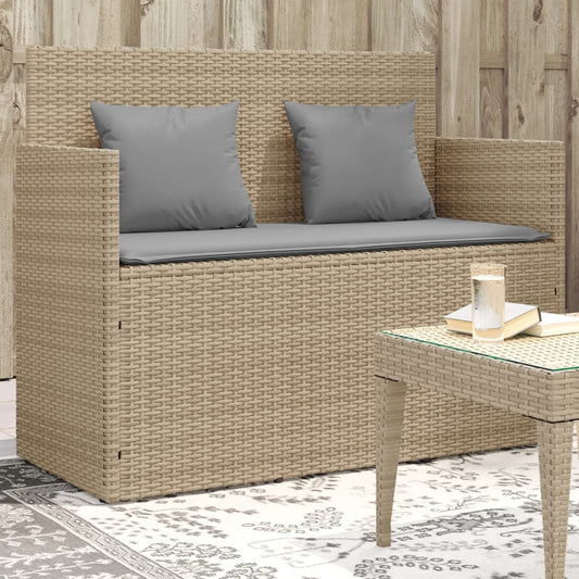 Tuinbank met kussens poly rattan beige