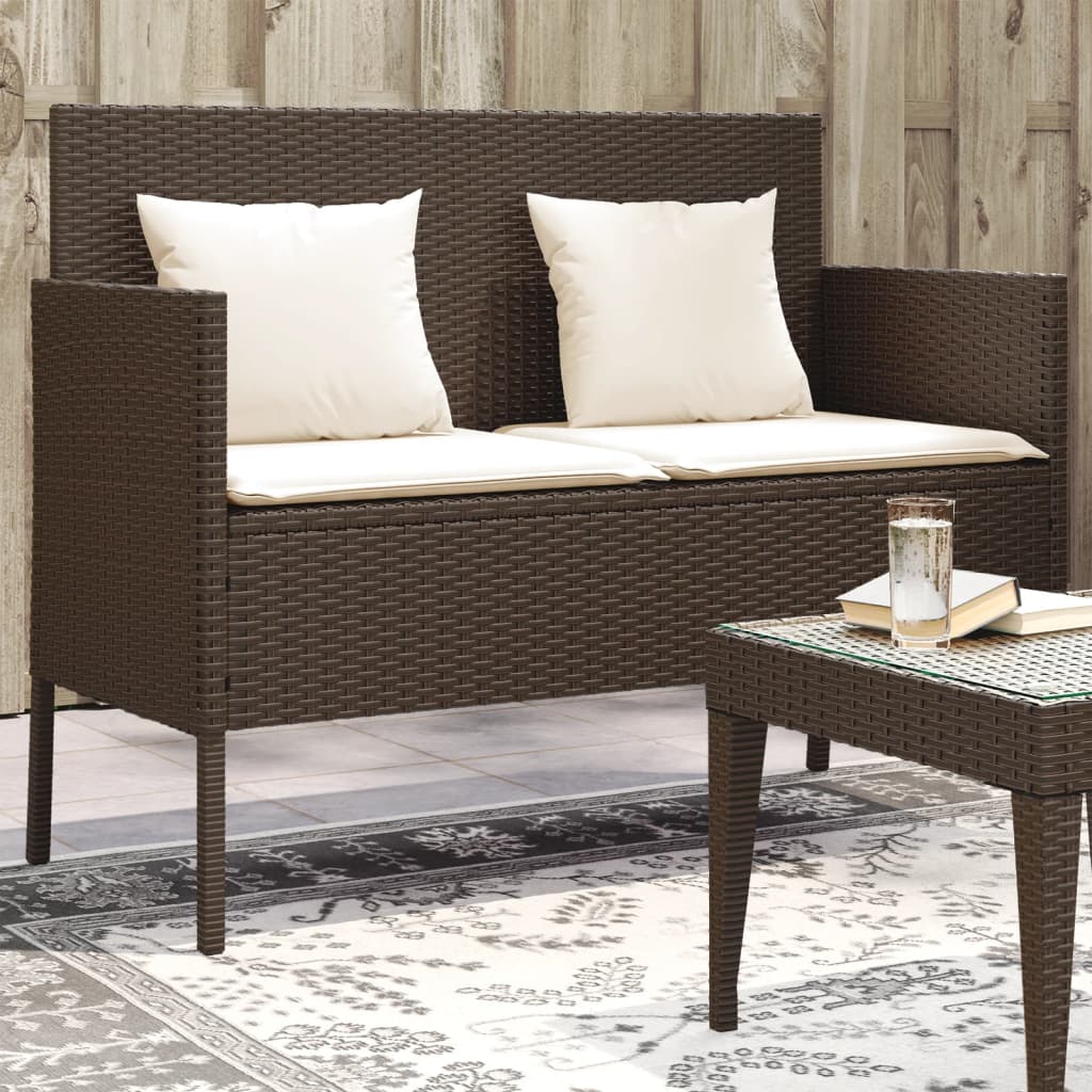 Tuinbank met kussens poly rattan bruin