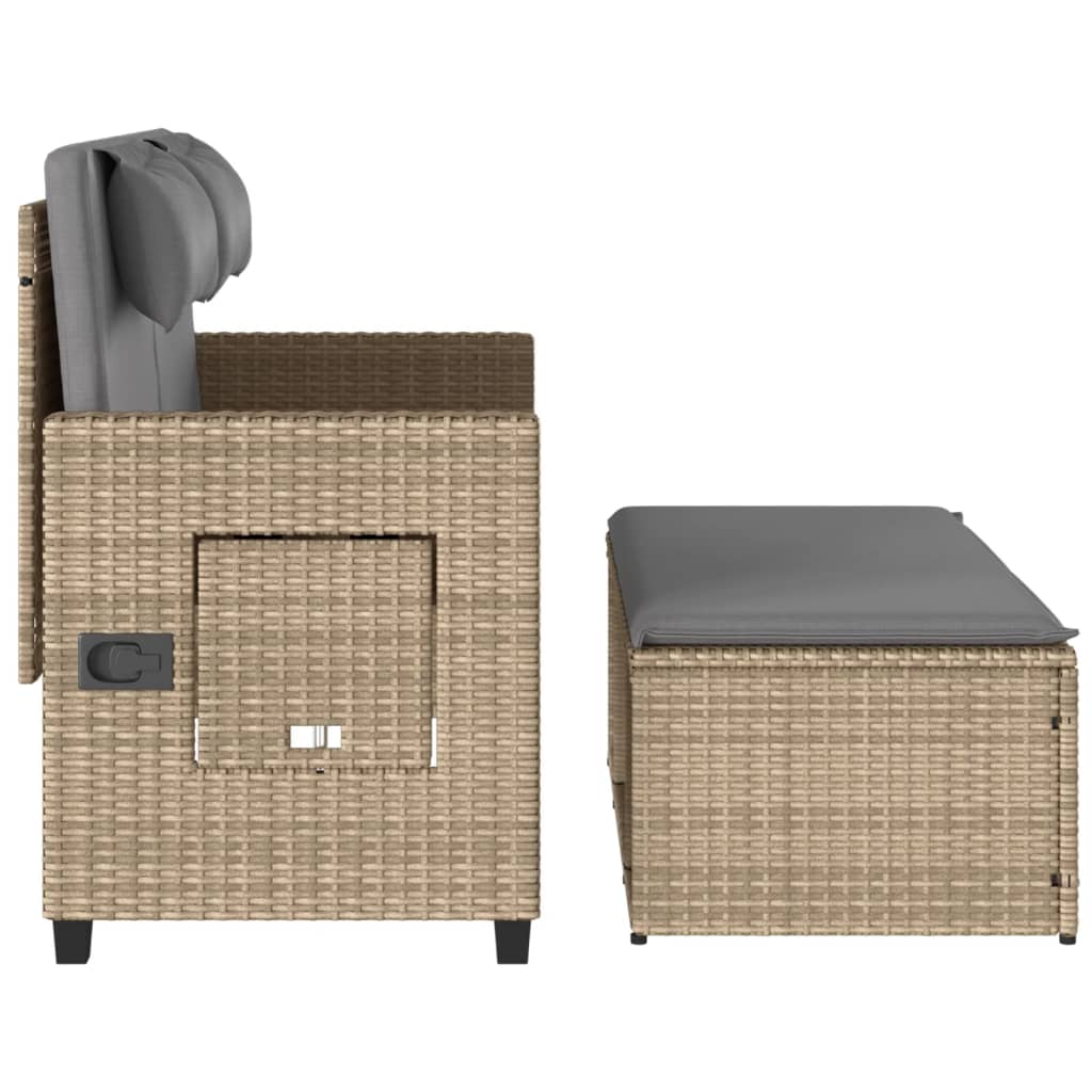 Tuinbankje verstelbaar met kussens poly rattan beige