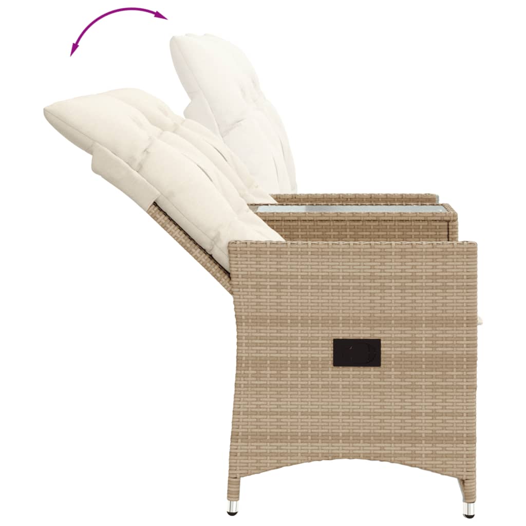 Tuinbank 2-zits verstelbaar met tafel poly rattan beige