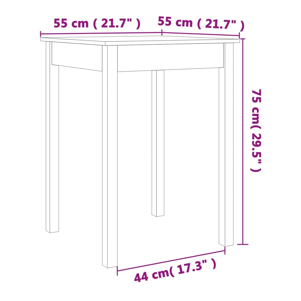 Wandtafel 55x55x75 cm massief grenenhout wasbruin