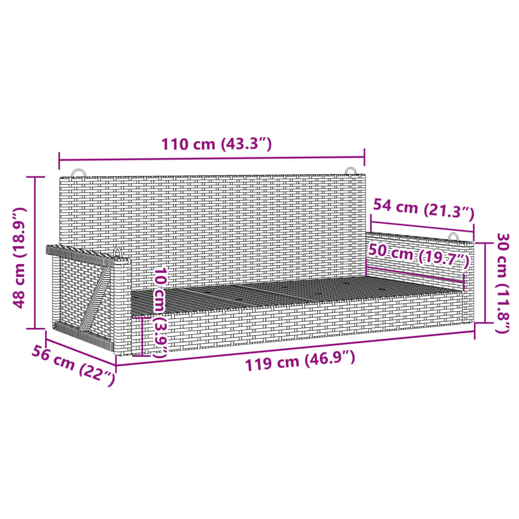 Schommelbank 119x56x48 cm poly rattan grijs