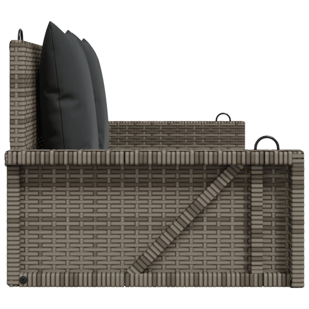 Schommelbank met kussens 119x56x48 cm poly rattan grijs