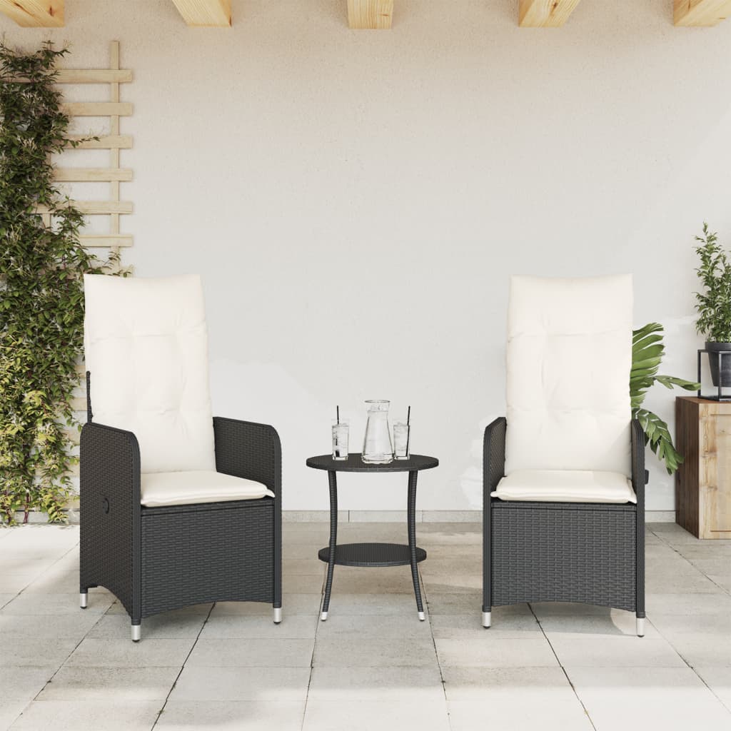 Tuinstoelen 2 st verstelbaar met tafel poly rattan zwart