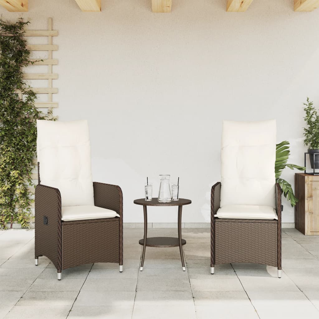 Tuinstoelen 2 st verstelbaar met tafel poly rattan bruin