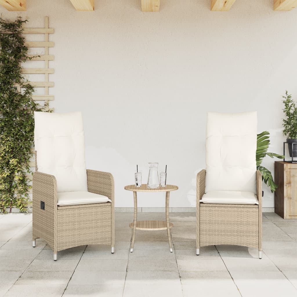 Tuinstoelen 2 st verstelbaar met tafel poly rattan beige