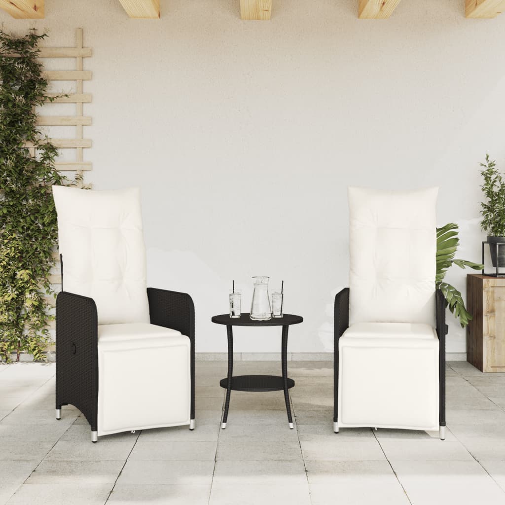 Tuinstoelen 2 st verstelbaar met tafel poly rattan zwart