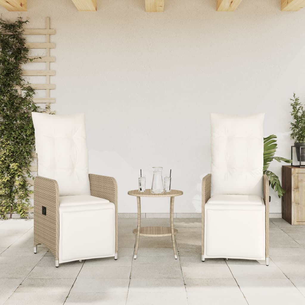 Tuinstoelen 2 st verstelbaar met tafel poly rattan beige