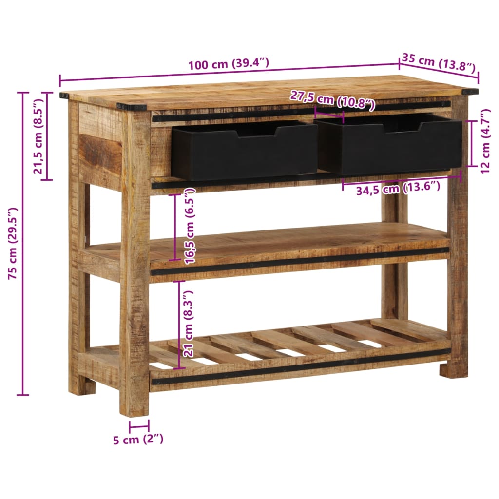 Wandtafel 100x35x75 cm massief mangohout