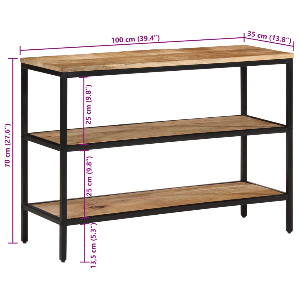 Wandtafel 100x35x70 cm massief ruw mangohout