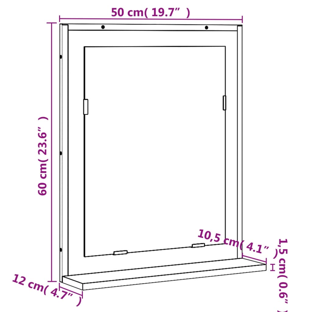 Badkamerspiegel met schap 50x12x60 cm hout bruin eikenkleurig