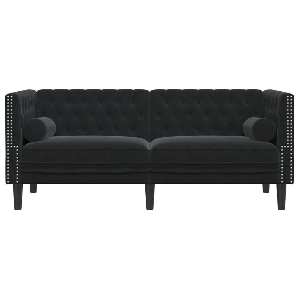 Tweezitsbank Chesterfield-stijl en bolsters fluweel zwart